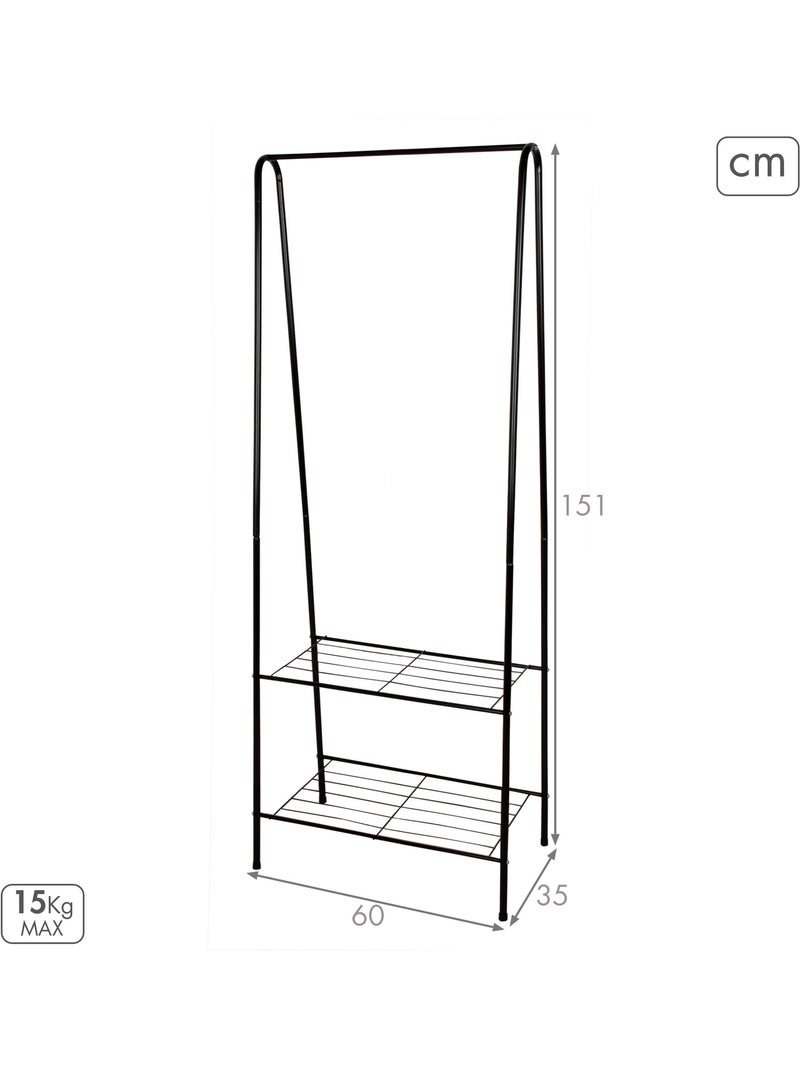 Max home cabideiro fixo de metal 60x35x151 cm com duas prateleiras de arame Preto - Kiabi