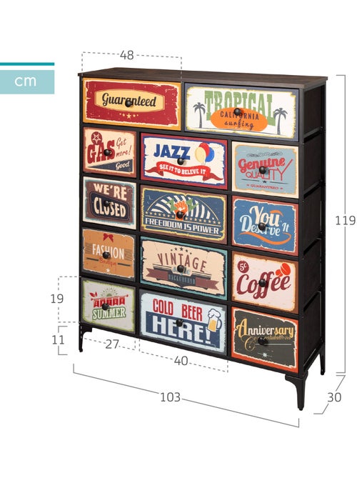 Max home cómoda vintage 14 gavetas design retro tecido 103x30x119 cm - Kiabi Max home cómoda vintage 14 gavetas design retro tecido 103x30x119 cm - Kiabi