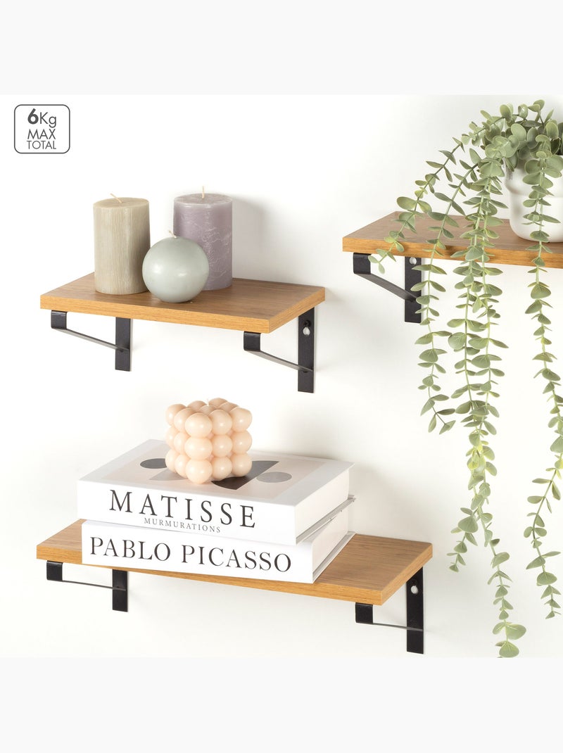 Max home conjunto de 3 prateleiras de parede em madeira de vários tamanhos Madeira natural - Kiabi
