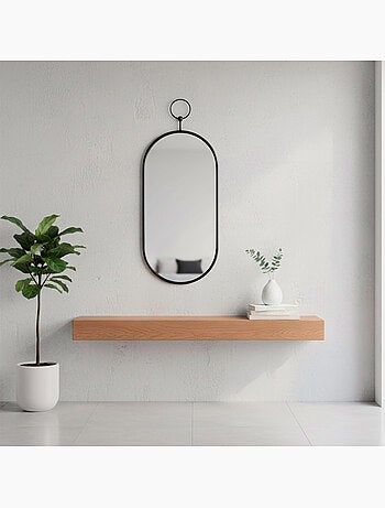Max home espelho de parede oval 25x50 cm com moldura e ganchos metálicos