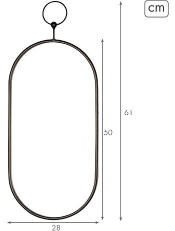 Max home espelho de parede oval 25x50 cm com moldura e ganchos metálicos