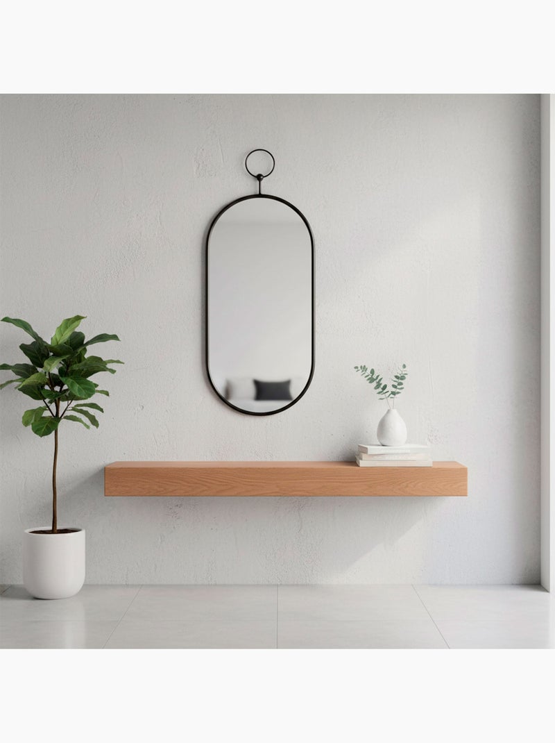 Max home espelho de parede oval 25x50 cm com moldura e ganchos metálicos Preto - Kiabi