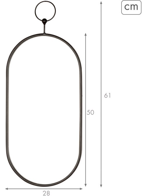 Max home espelho de parede oval 25x50 cm com moldura e ganchos metálicos - Kiabi