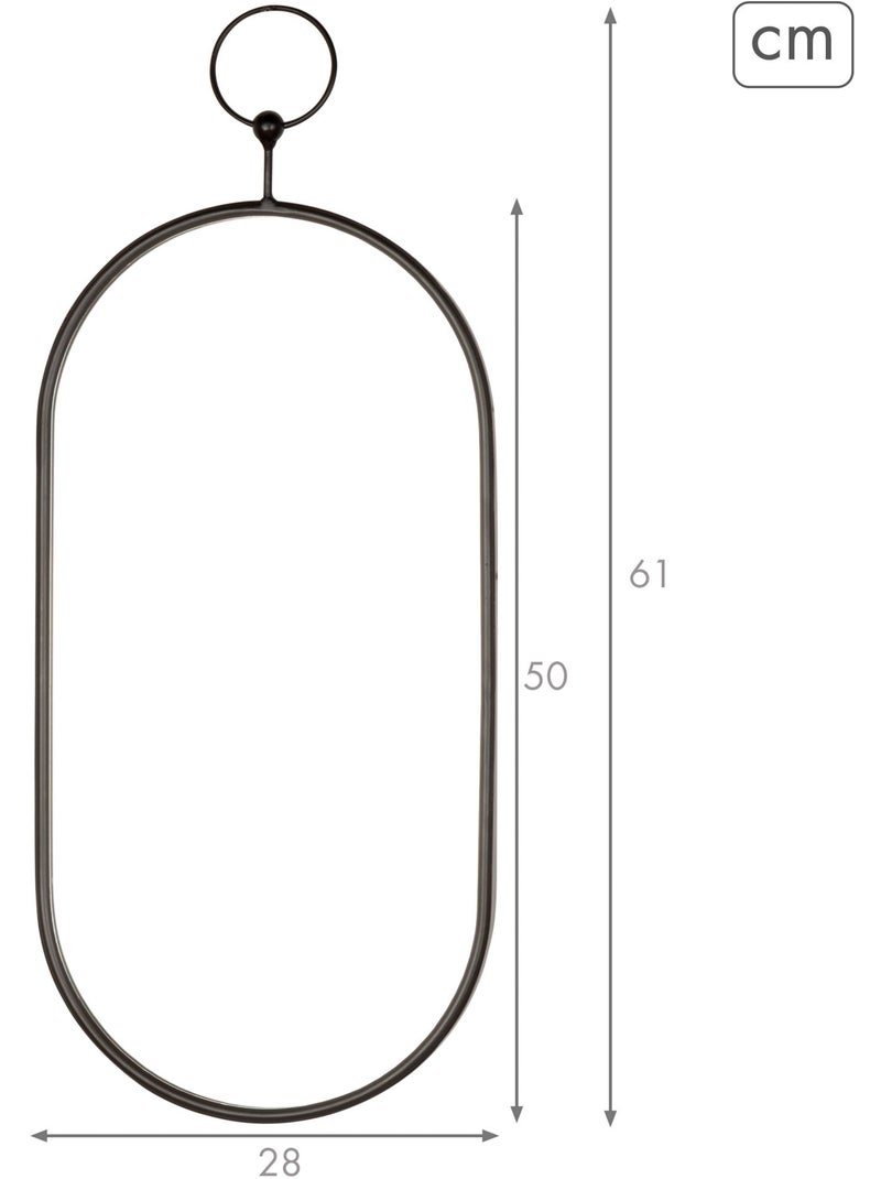 Max home espelho de parede oval 25x50 cm com moldura e ganchos metálicos Preto - Kiabi
