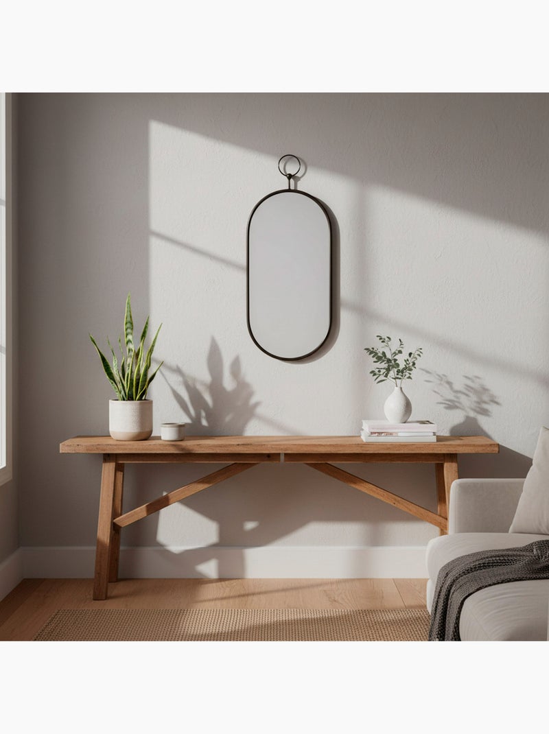 Max home espelho de parede oval 25x50 cm com moldura e ganchos metálicos Preto - Kiabi
