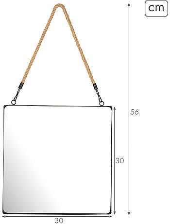 Max home espelho de parede quadrado 30x30 cm com moldura metálica e corda