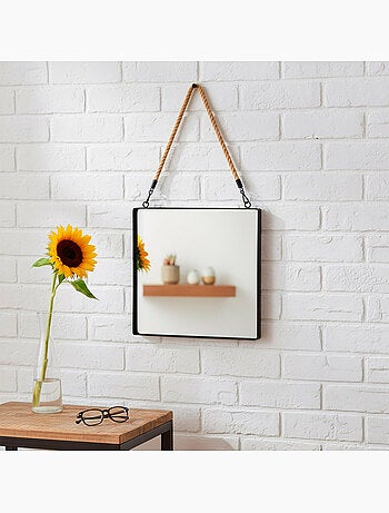 Max home espelho de parede quadrado 30x30 cm com moldura metálica e corda