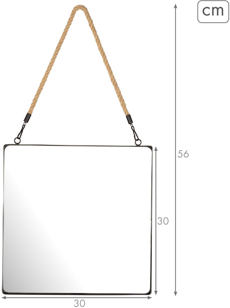 Max home espelho de parede quadrado 30x30 cm com moldura metálica e corda Preto - Kiabi