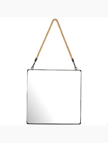 Max home espelho de parede quadrado 40x40 cm com moldura metálica e corda
