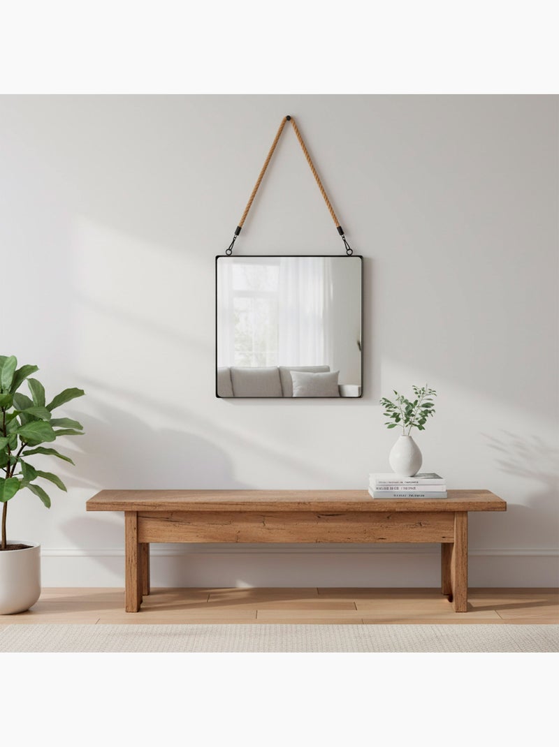 Max home espelho de parede quadrado 40x40 cm com moldura metálica e corda Preto - Kiabi