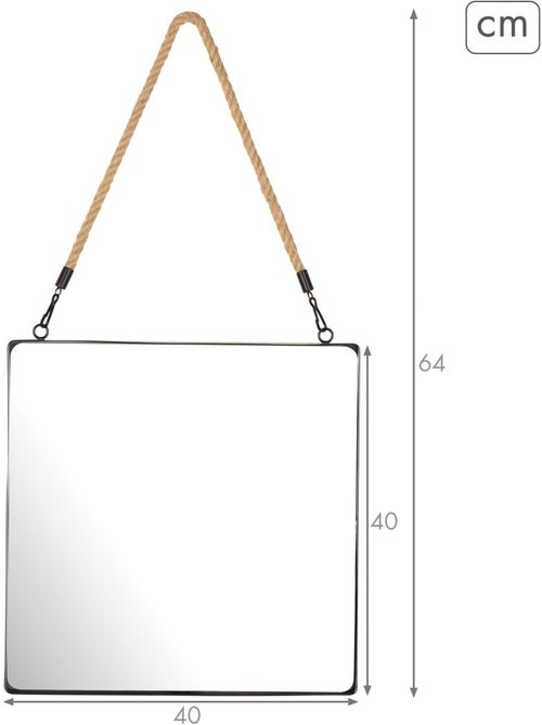 Max home espelho de parede quadrado 40x40 cm com moldura metálica e corda - Kiabi