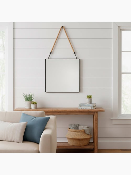 Max home espelho de parede quadrado 40x40 cm com moldura metálica e corda - Kiabi