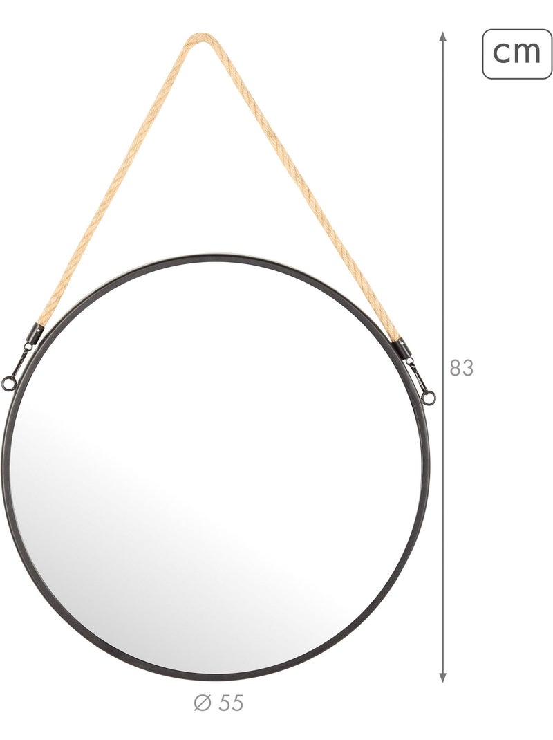 Max home espelho de parede redondo d55 com moldura metálica e corda Preto - Kiabi