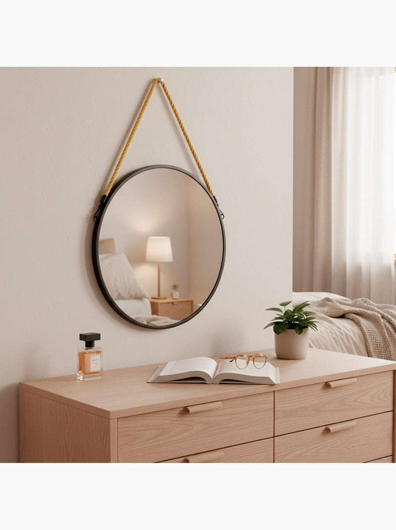 Max home espelho de parede redondo d55 com moldura metálica e corda Preto - Kiabi