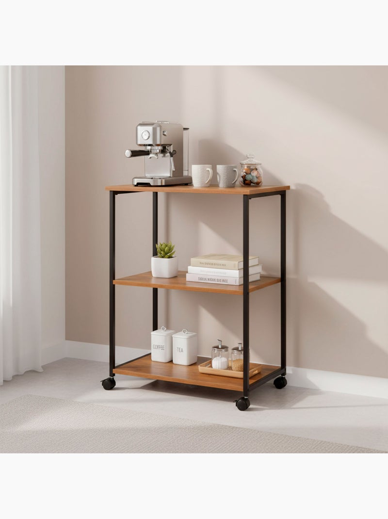 Max home estante de madeira com rodas 3 prateleiras 48x30x62 cm Madeira natural - Kiabi