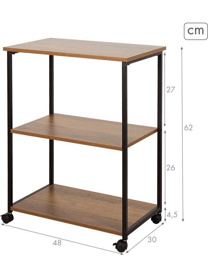 Max home estante de madeira com rodas 3 prateleiras 48x30x62 cm Madeira natural - Kiabi
