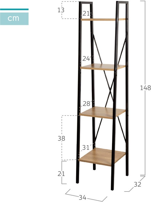 Max home estantes de madeira em escada 4 prateleiras 34x32x148 cm - Kiabi