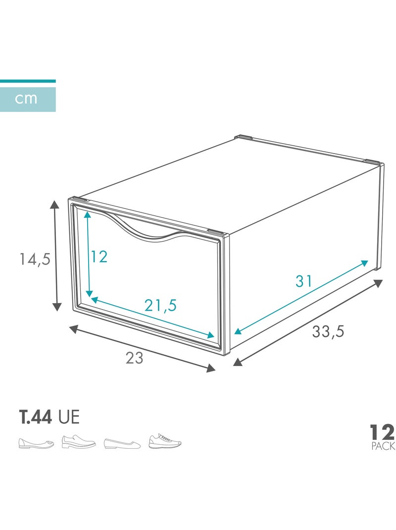 Max home pack 12 caixas de sapatos transparentes, empilháveis e anti-pontas t.44 Branco - Kiabi
