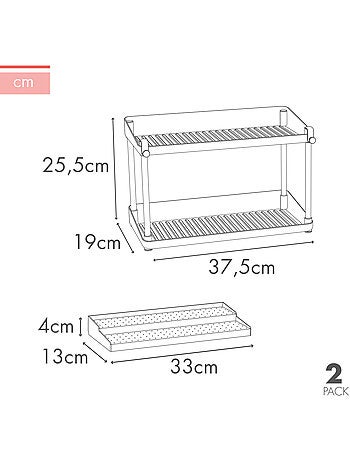 Max home pack 2 prateleiras para especiarias de altura dupla com tabuleiro extraível
