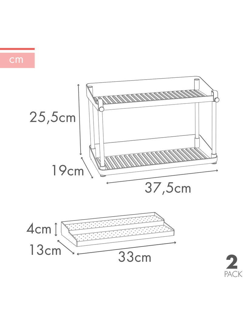 Max home pack 2 prateleiras para especiarias de altura dupla com tabuleiro extraível Branco - Kiabi