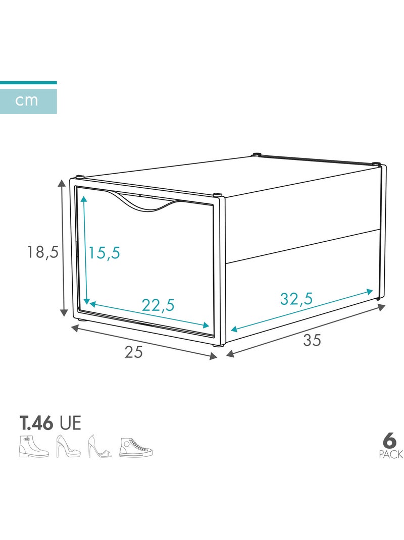 Max home pacote com 6 caixas de sapatos transparentes, empilháveis e anti-inclinação ap. Frente t.46 Branco - Kiabi