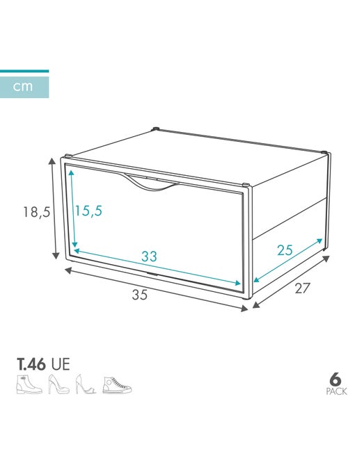 Max home pacote com 6 caixas de sapatos transparentes, empilháveis e anti-inclinação ap. Lado t.46 - Kiabi