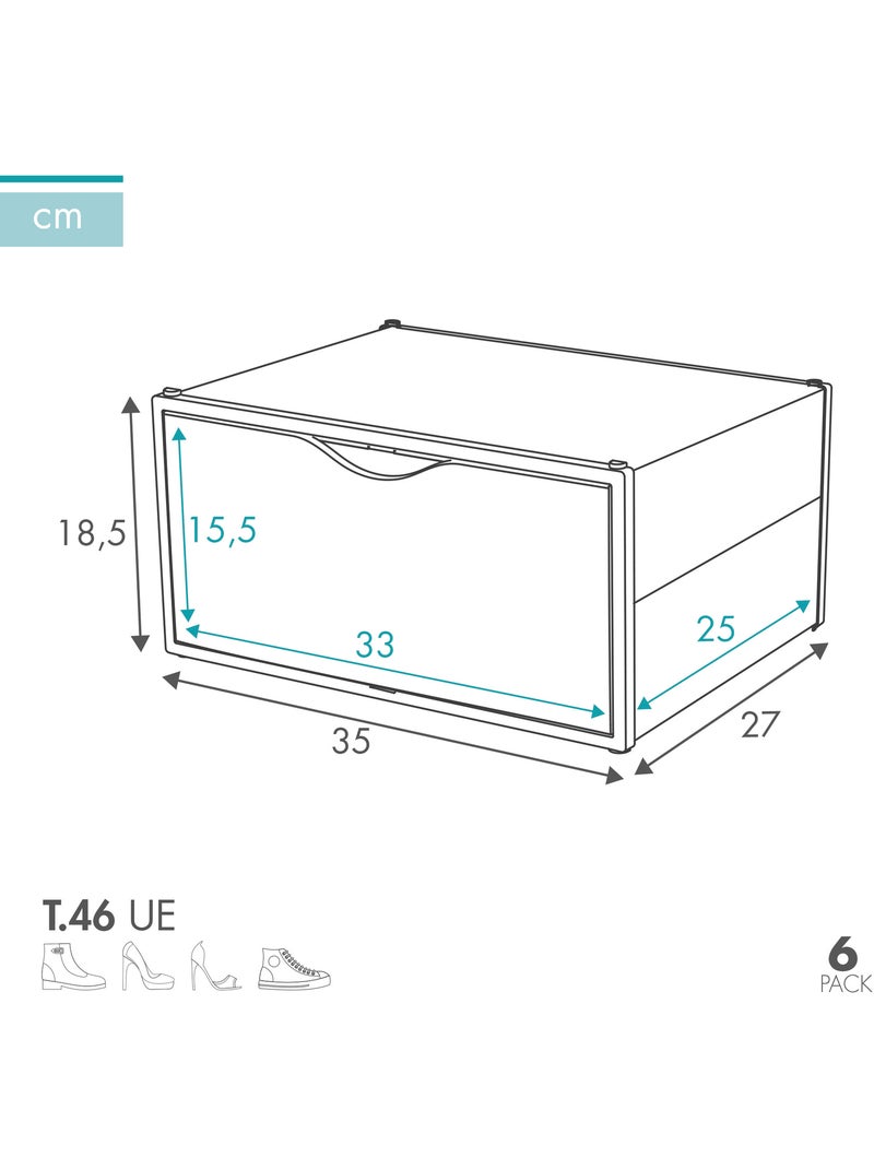 Max home pacote com 6 caixas de sapatos transparentes, empilháveis e anti-inclinação ap. Lado t.46 Branco - Kiabi