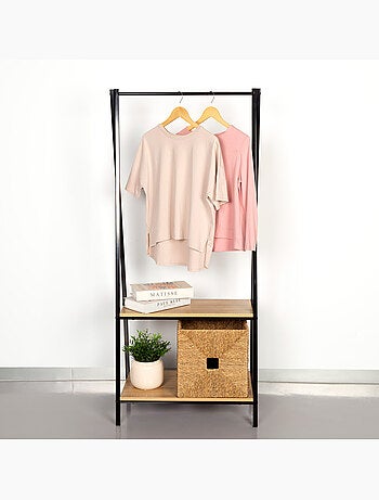 Max home roupa burro madeira e aço 2 prateleiras 64x40x150 cm