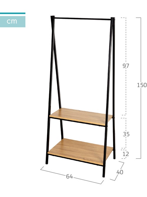 Max home roupa burro madeira e aço 2 prateleiras 64x40x150 cm - Kiabi