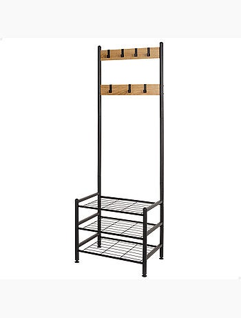 Max home sapateira de entrada em madeira e aço 3 prateleiras metálicas 60x40x175 cm