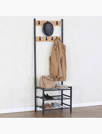 Max home sapateira de entrada em madeira e aço 3 prateleiras metálicas 60x40x175 cm
