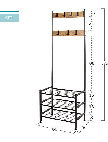 Max home sapateira de entrada em madeira e aço 3 prateleiras metálicas 60x40x175 cm