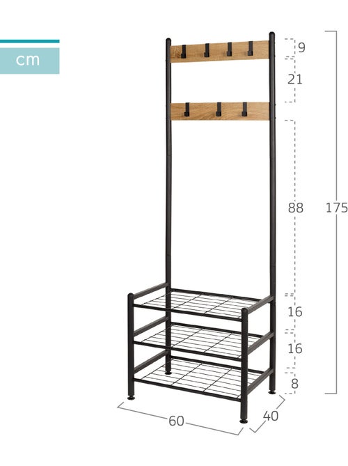 Max home sapateira de entrada em madeira e aço 3 prateleiras metálicas 60x40x175 cm - Kiabi