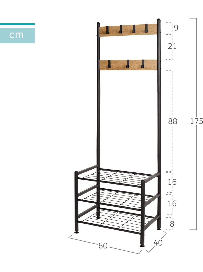 Max home sapateira de entrada em madeira e aço 3 prateleiras metálicas 60x40x175 cm Madeira natural - Kiabi