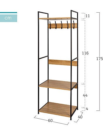 Max home sapateira de madeira e aço com 3 prateleiras 60x40x175 cm