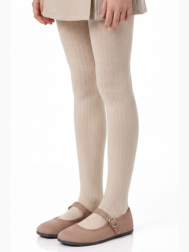 Meia-calça infantil pretty canelada de algodão, par penti Bege/Rosa - Kiabi