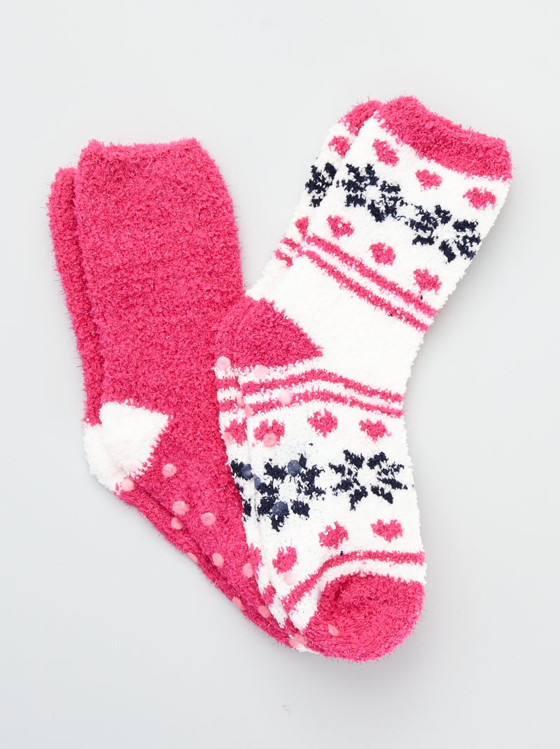 Meias antiderrapantes em polar Branco/ Vermelho - Kiabi