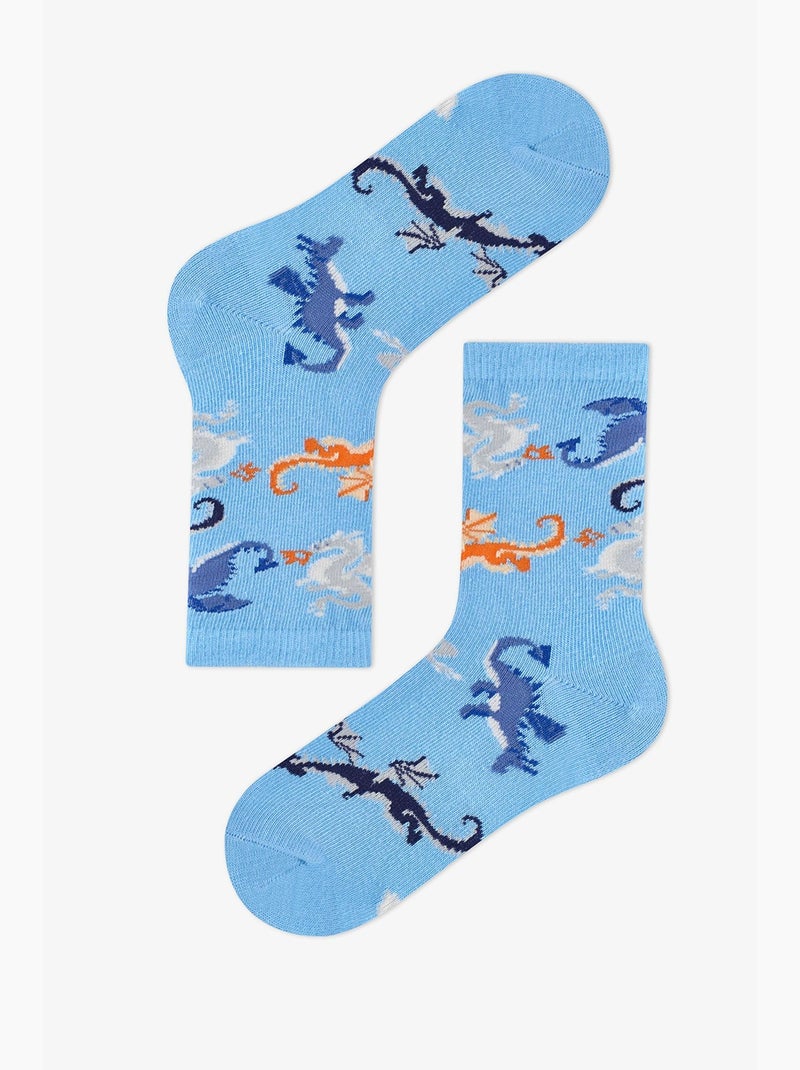 Meias até ao tornozelo com estampado animal mystic dragons, 4 pares penti Azul Azul-marinho - Kiabi