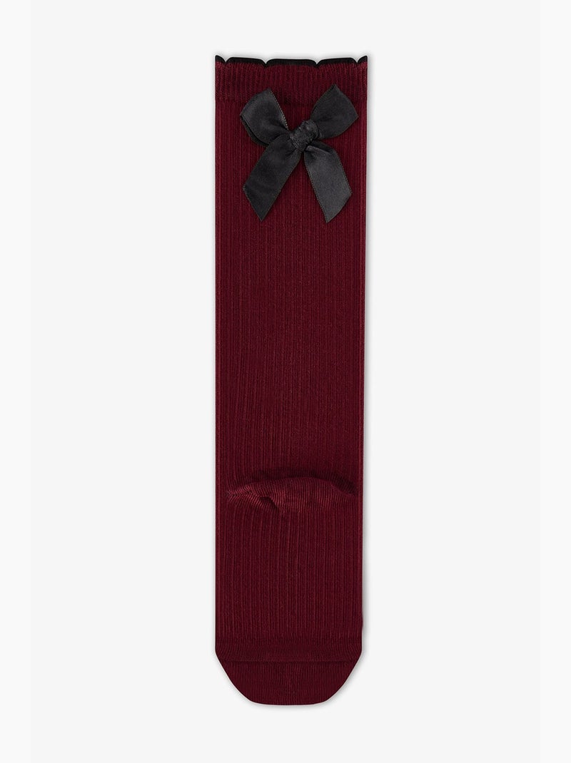 Meias até o joelho infantis preppy sweetie com padrão de laço penti Vermelho bordô - Kiabi