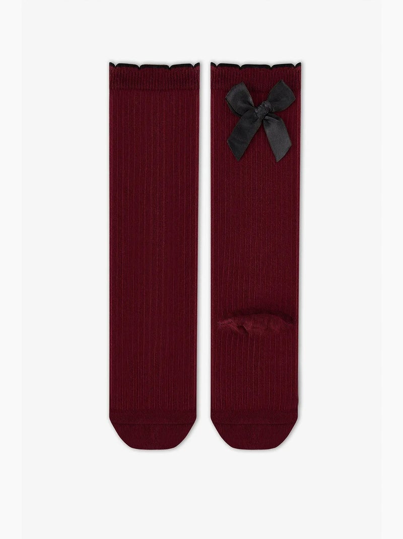 Meias até o joelho infantis preppy sweetie com padrão de laço penti Vermelho bordô - Kiabi