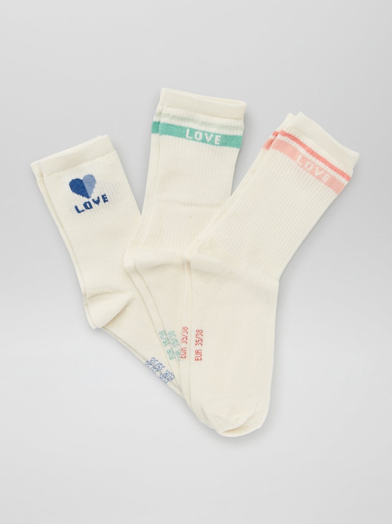 Meias cano alto 'love' - Lote de 3 BEGE - Kiabi