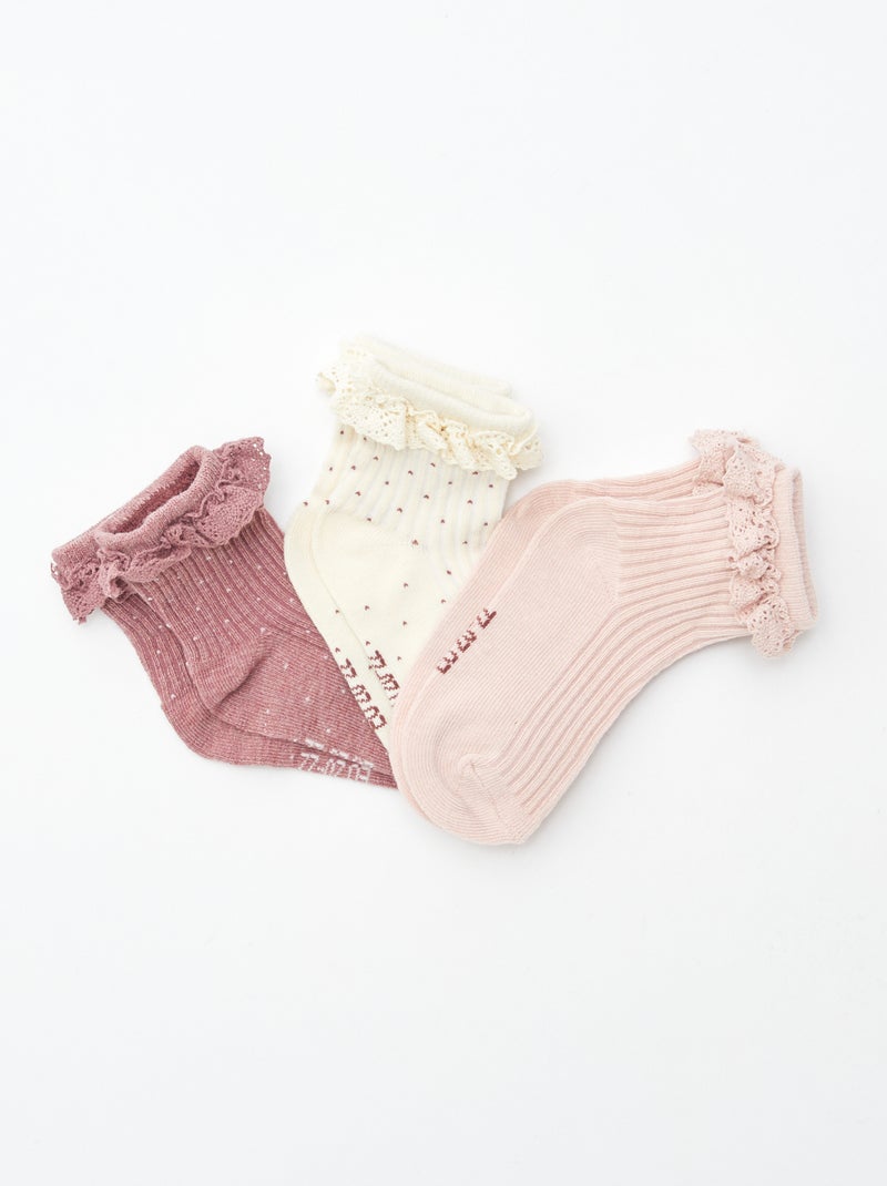 Meias com folhos - Lote de 3 Branco - Kiabi