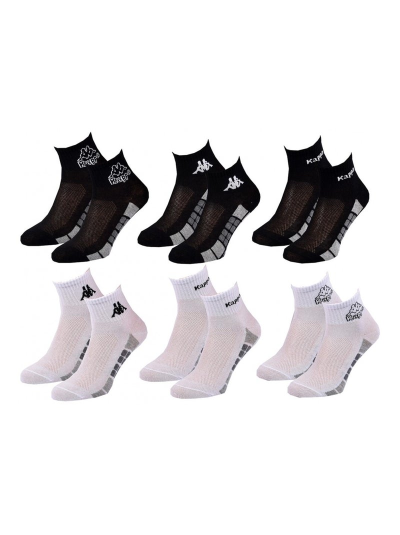 Meias Criança QUARTER KAPPA - Pack de 6 Preto Branco Cinza - Kiabi