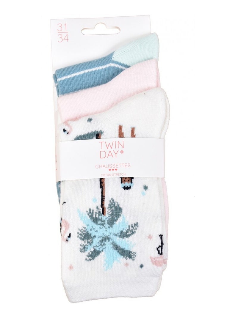 Meias Criança TWINDAY - Pack de 6 Azul Rosa claro Branco - Kiabi