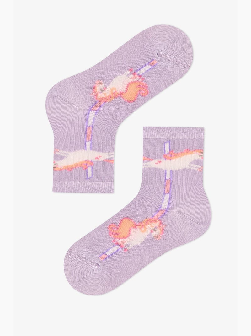 Meias curtas duplas de algodão unicorn carousel menina penti Roxo/Rosa - Kiabi