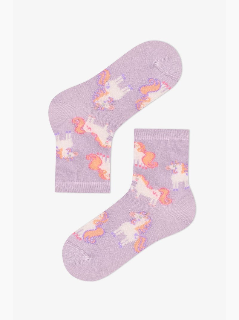 Meias curtas duplas de algodão unicorn carousel menina penti Roxo/Rosa - Kiabi