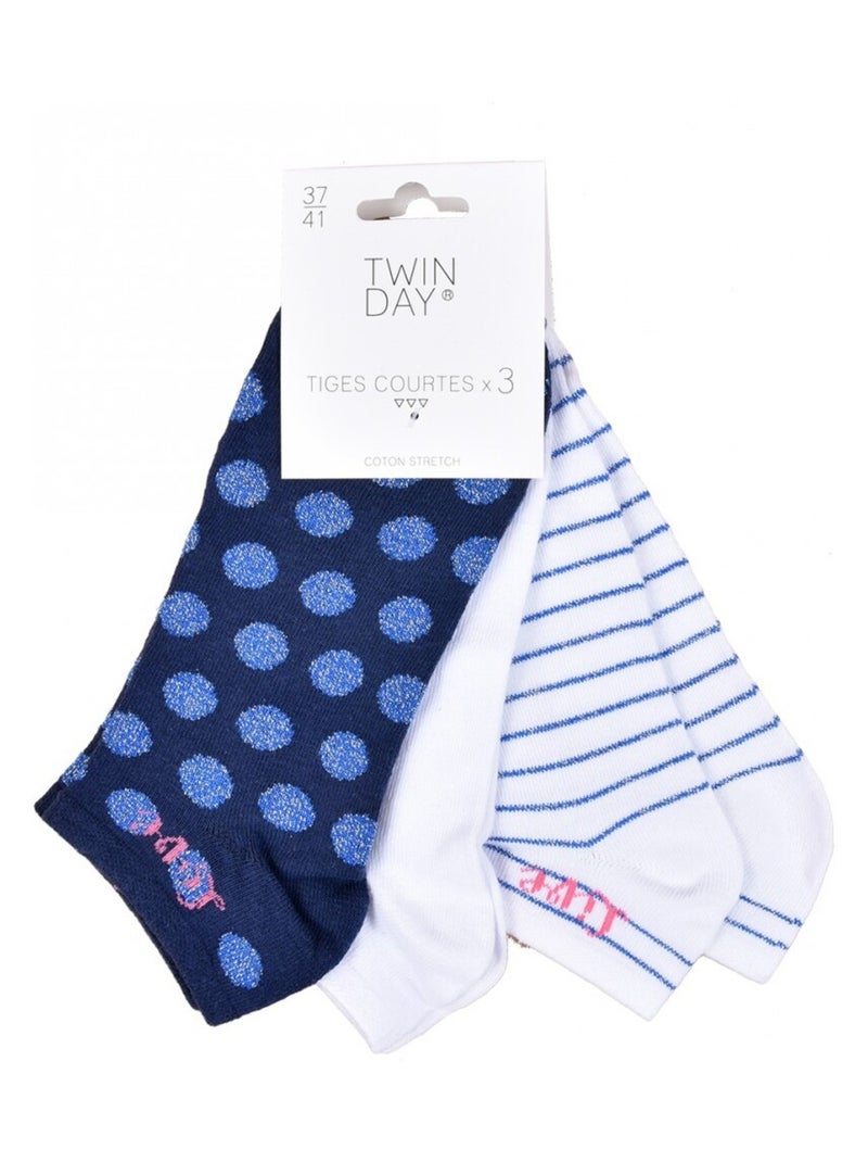 Meias Curtas Mulher TWINDAY - Pack de 6 Branco Rosa Azul - Kiabi