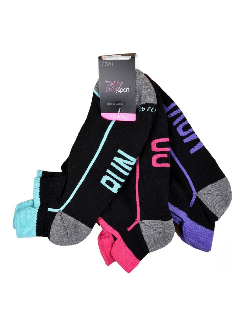 Meias Curtas Mulher TWINDAY - Pack de 6 Preto Multicolorido - Kiabi