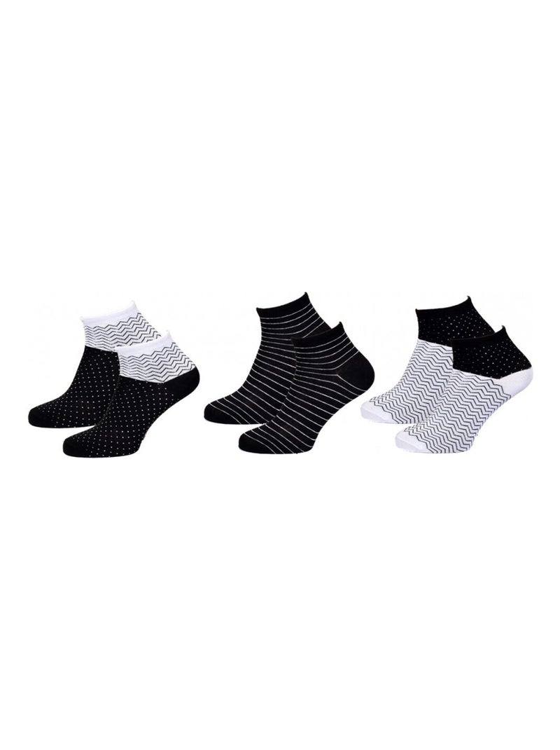 Meias Curtas Mulher TWINDAY - Pack de 6 Preto Preto Branco - Kiabi