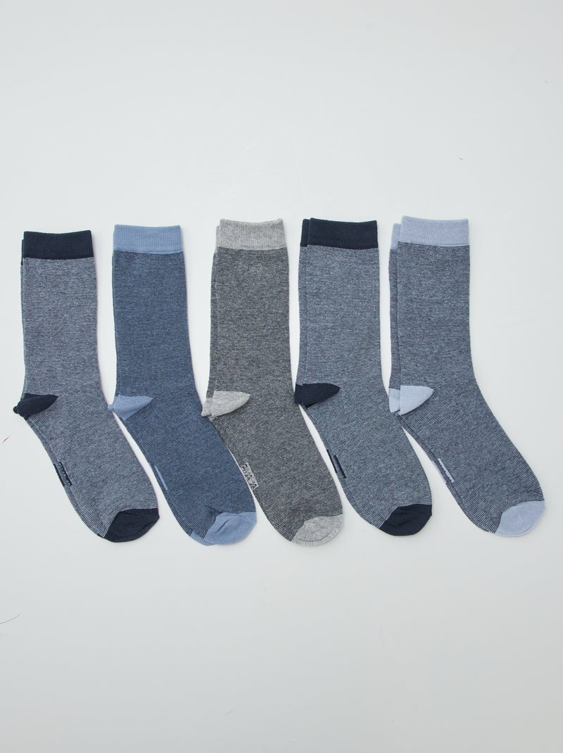 Meias de cano alto em malha  - Lote de 5 AZUL - Kiabi